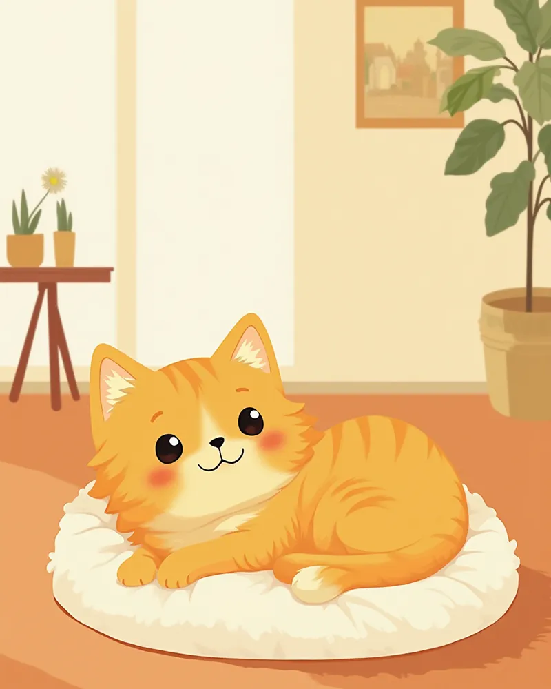 푹신한 방석에서 편하게 쉬고 있는 메인쿤 고양이