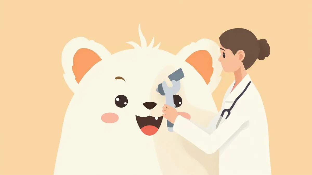 말티즈 강아지의 눈을 검사하는 수의사