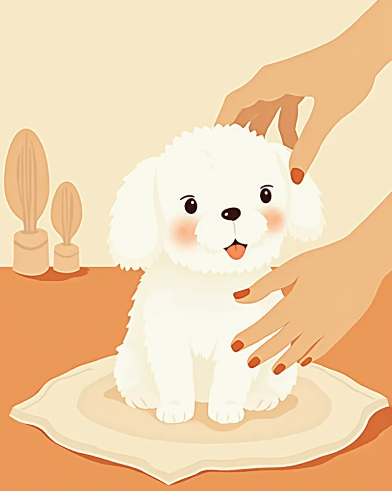 집에서 보호자 손길을 받으며 점검받는 말티즈