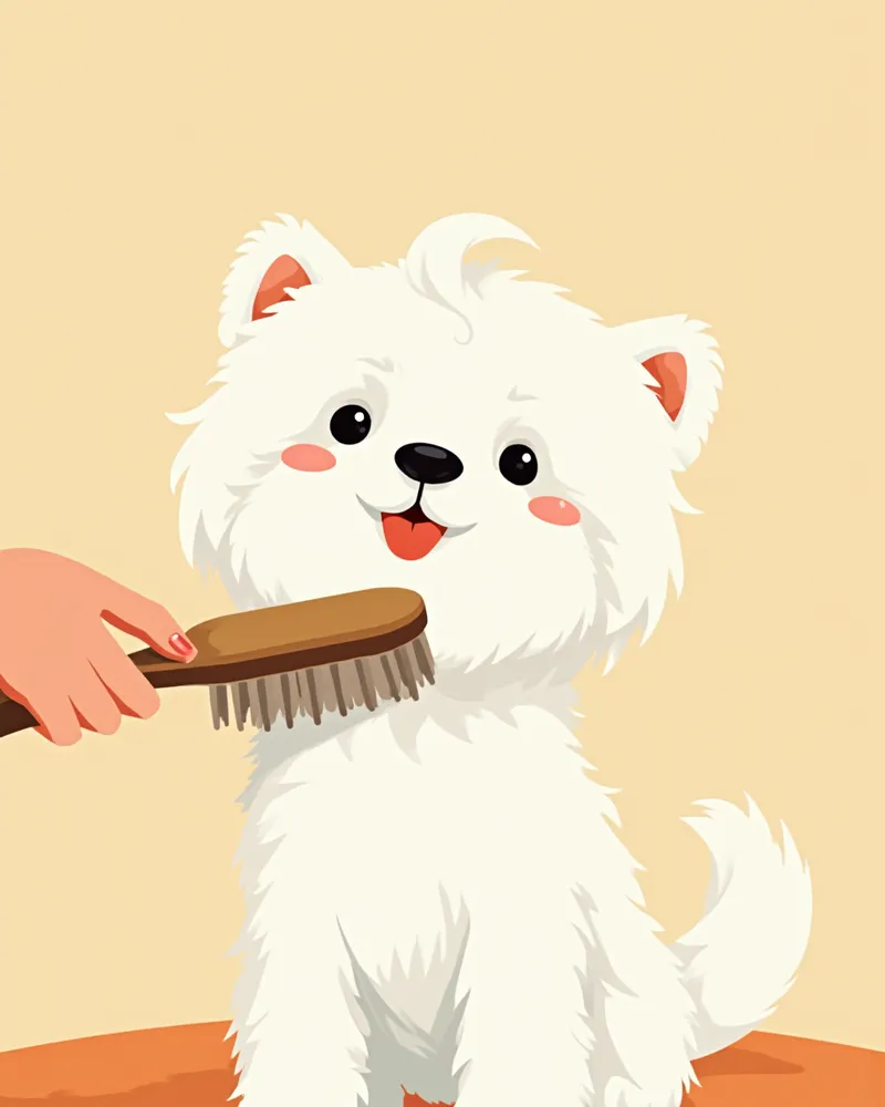 슬리커 브러시로 빗질 받는 말티즈