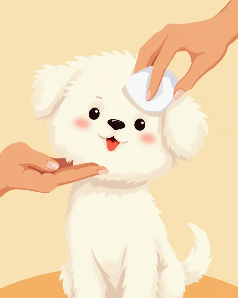 눈가를 닦이는 말티즈 얼굴 클로즈업