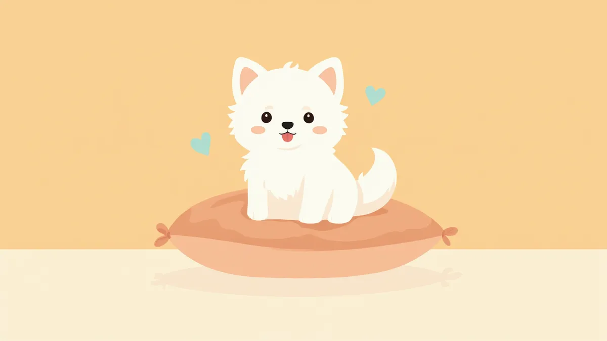 건강한 말티즈가 쿠션 위에 앉아 있는 모습