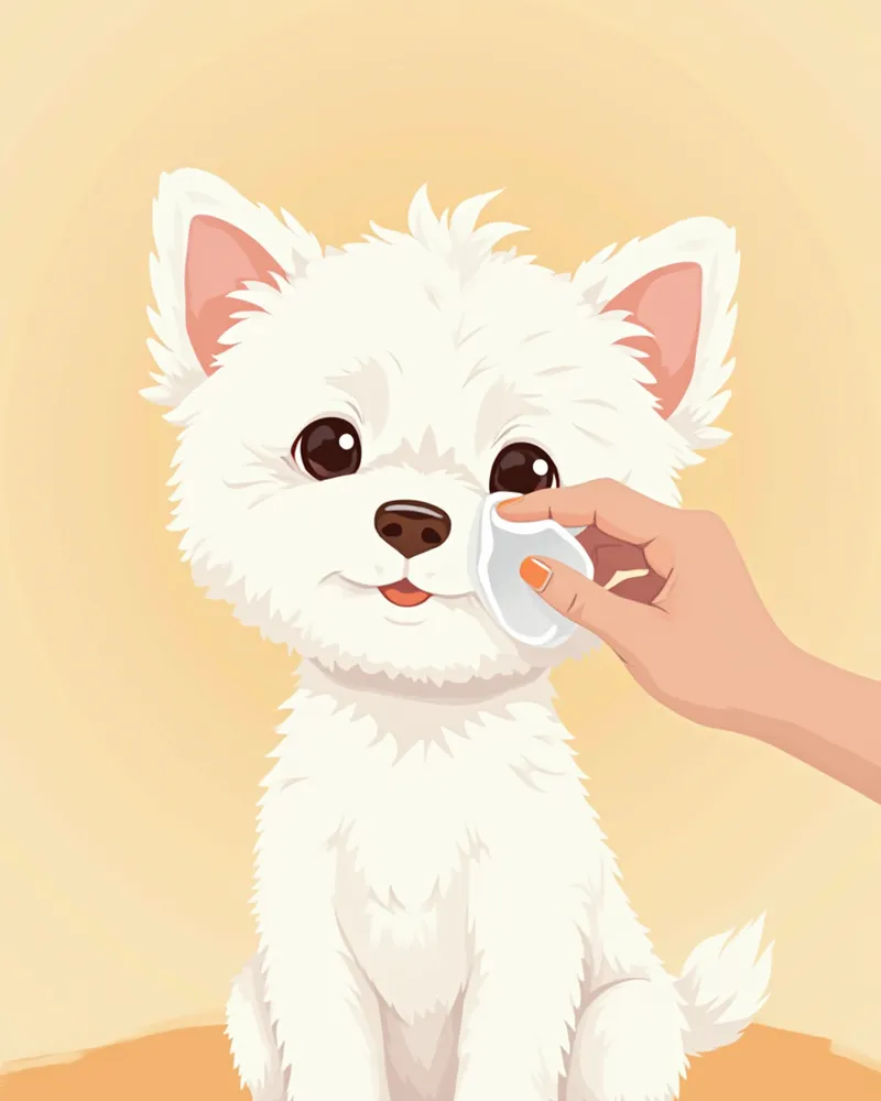 눈 주위를 닦아주는 말티즈 클로즈업