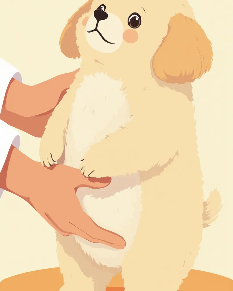 말티푸의 슬개골을 검사하는 수의사