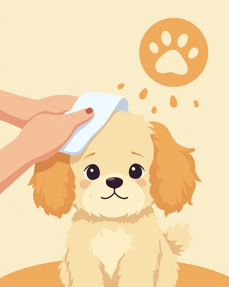 말티푸 눈 주변 눈물 자국을 닦아주는 모습