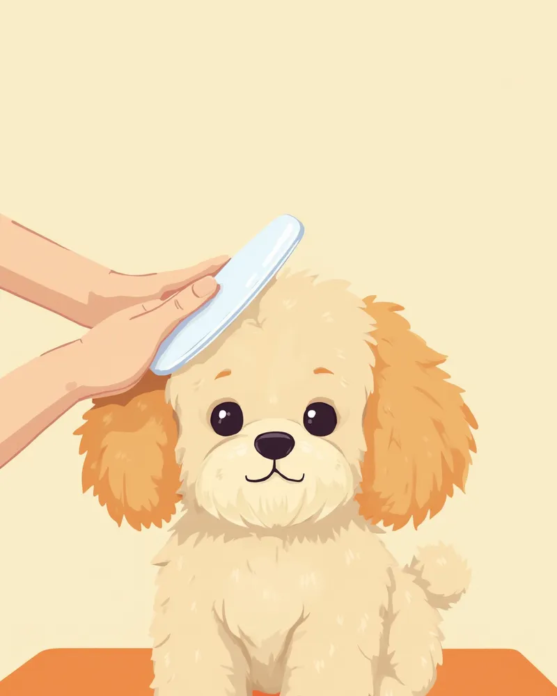 그루밍 중 말티푸의 피부 상태를 확인하는 모습