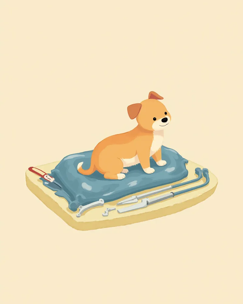 강아지 유방 절제 수술을 준비하는 수술실 장면