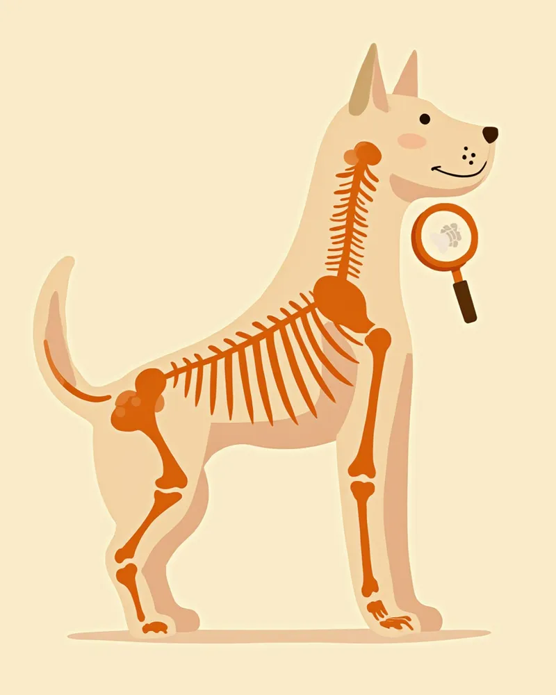 관절 연골과 뼈 구조를 보여주는 수의학 일러스트