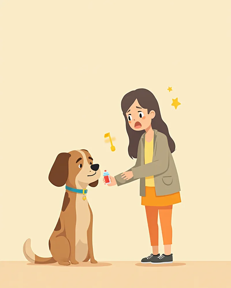 약을 먹은 강아지의 상태를 살피는 보호자 일러스트