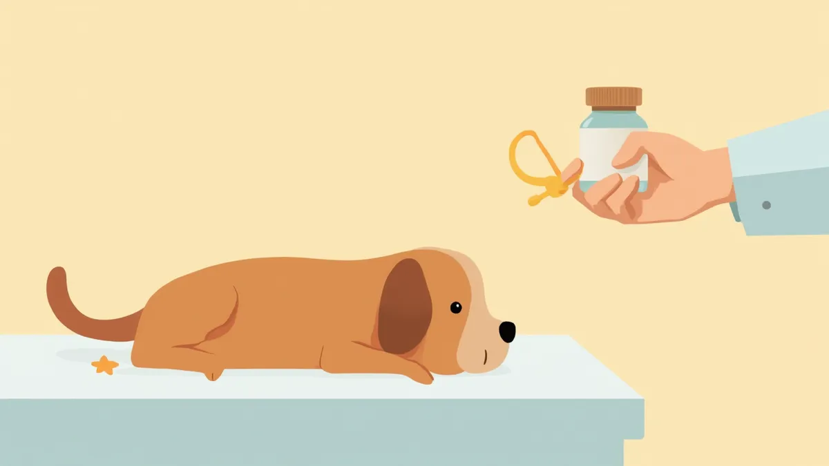 수의사가 항구토제 약병을 들고 있는 진료실 이미지