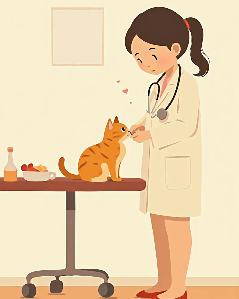 수의사가 고양이에게 주사를 준비하는 모습