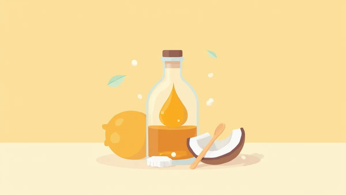 MCT 오일 병과 코코넛 슬라이스가 놓인 이미지