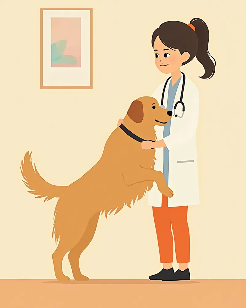 노령견을 진료하는 수의사 이미지