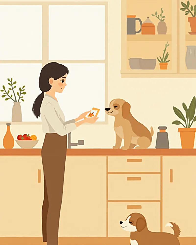 멜라토닌 라벨을 확인하는 보호자와 강아지