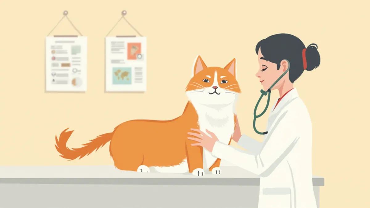 수의사에게 갑상선 검진을 받는 노령 고양이