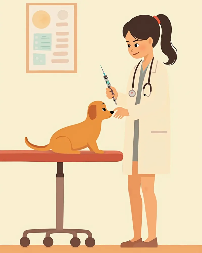 수의사가 강아지에게 내장형 마이크로칩을 시술하는 모습