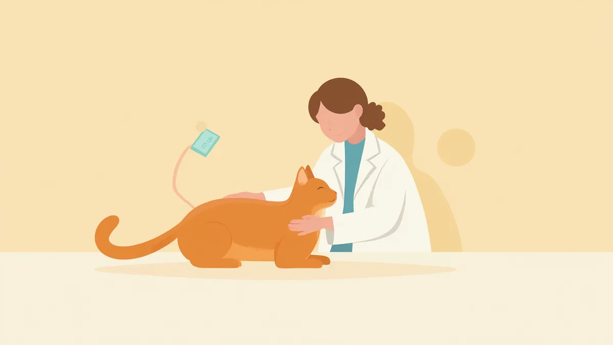 동물병원에서 검진받는 중년 고양이