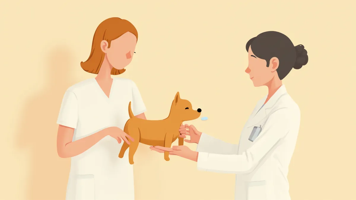 보호자에게 심장사상충 예방약을 설명하는 수의사