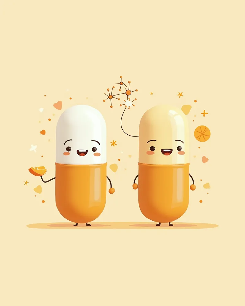 밀크씨슬과 SAMe의 시너지 효과를 보여주는 일러스트