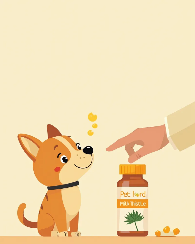 반려동물용 밀크씨슬 제품을 확인하는 일러스트