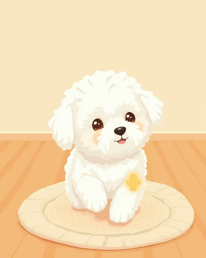 미끄럼 방지 매트 위를 걷는 미니비숑 일러스트