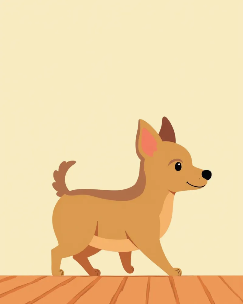 나무 바닥 위를 걷고 있는 미니핀의 옆모습