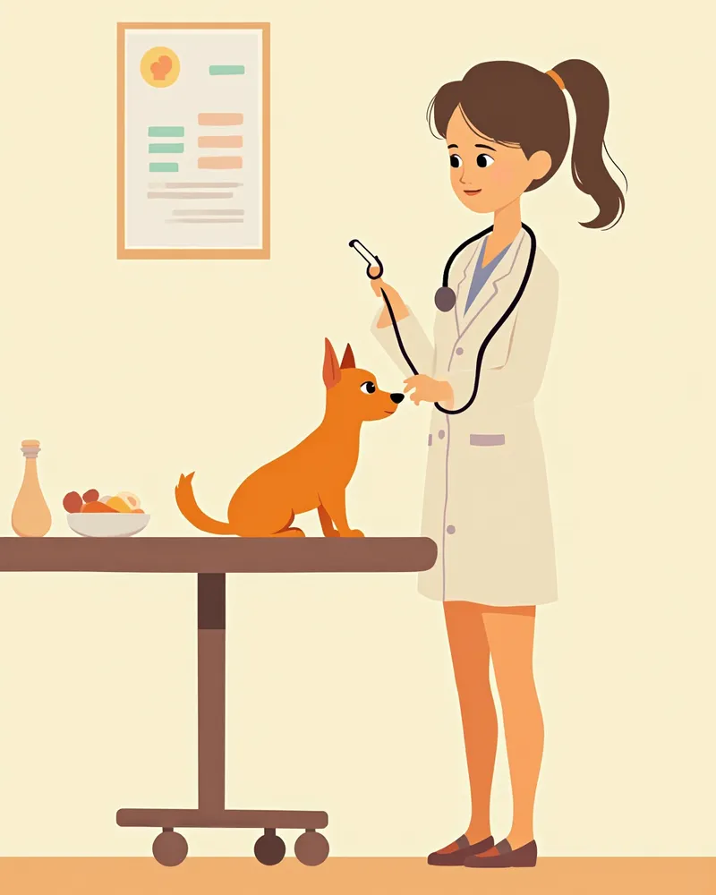 동물병원에서 수의사에게 심장 청진을 받고 있는 미니핀