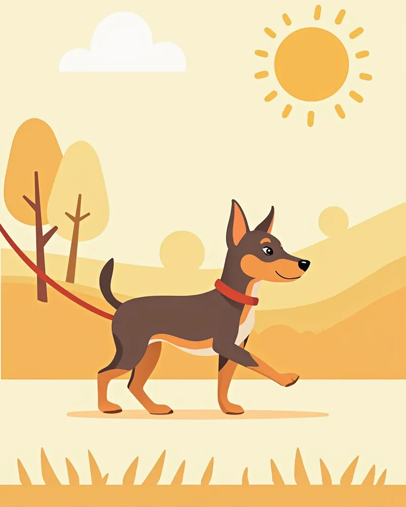 공원에서 리드줄을 하고 산책 중인 미니핀