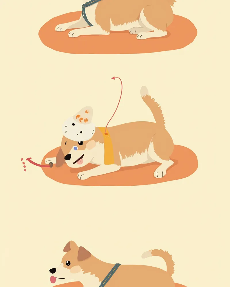 강아지 몸에서 복강경, 흉강경, 관절경 접근 부위를 보여주는 해부학 일러스트