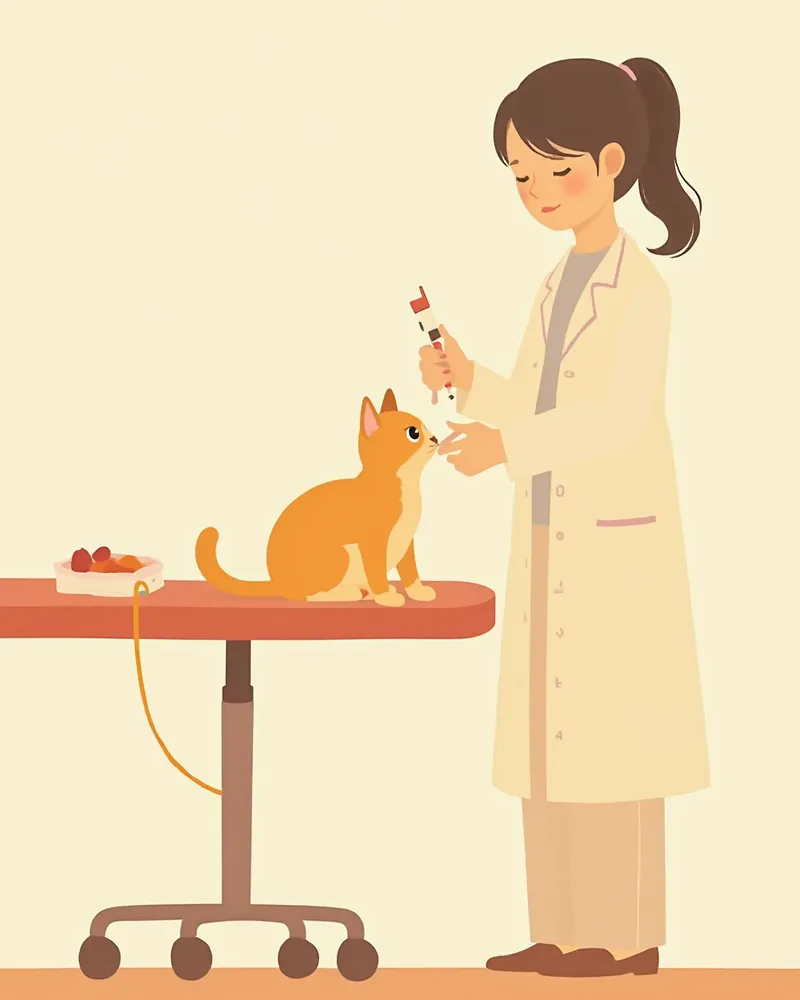 진료대에서 국소 치료를 받는 고양이