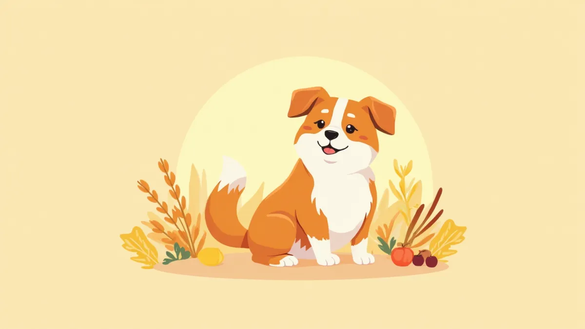 건강한 관절로 편안하게 앉아 있는 강아지와 천연 성분 일러스트