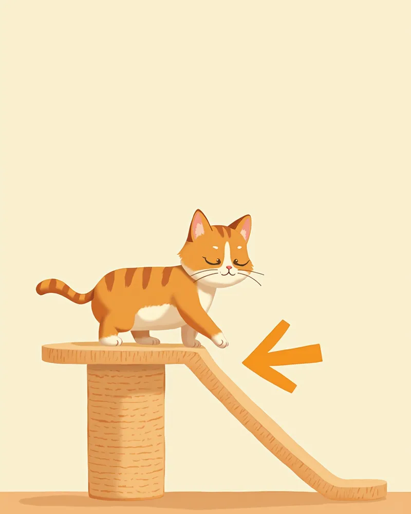 낮은 캣타워에서 내려오는 먼치킨 고양이