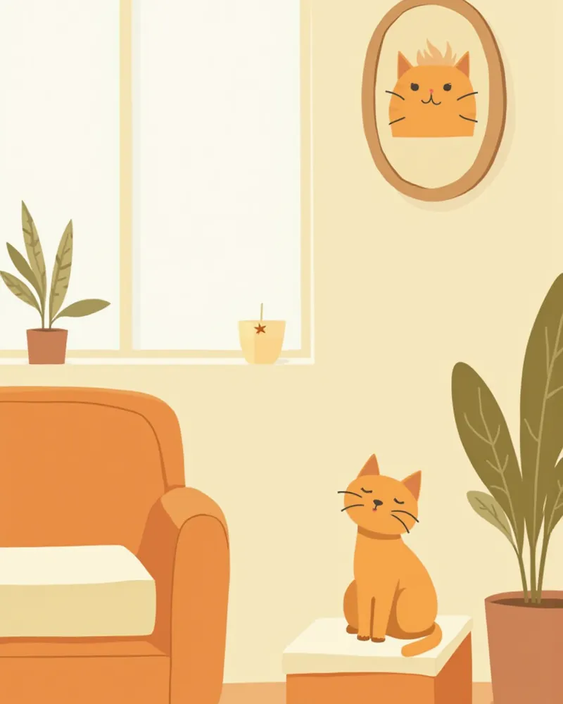 낮은 캣스텝과 푹신한 침대가 있는 먼치킨 친화 환경