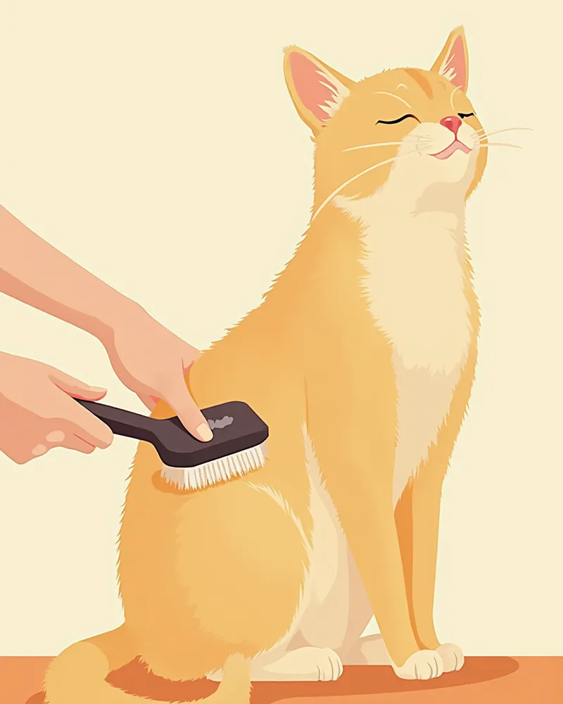 장모 먼치킨의 등을 슬리커 브러시로 빗는 모습