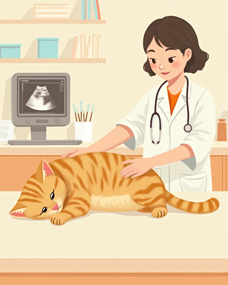복부 초음파로 신장을 검사받는 고양이