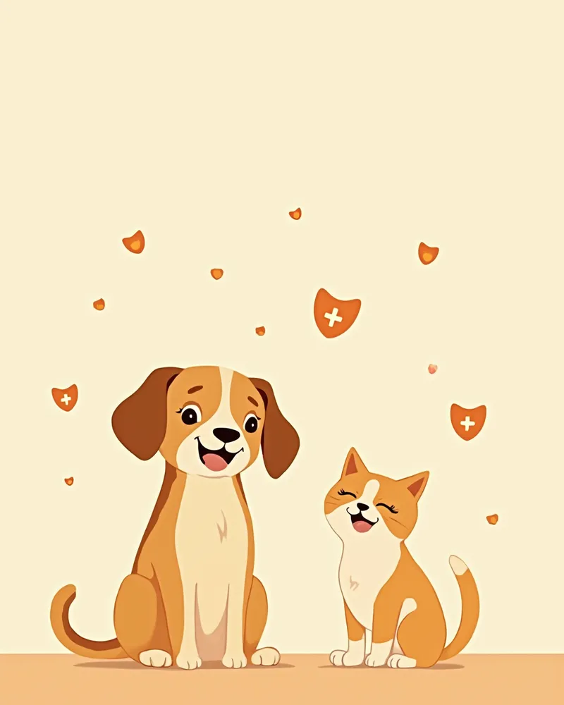 건강한 강아지와 고양이 보호 일러스트