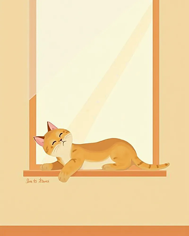 창가에서 편안하게 기지개를 켜는 적응 중인 고양이