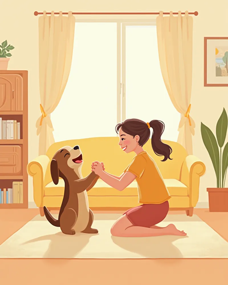 반려견과 일대일 놀이 시간을 갖는 보호자