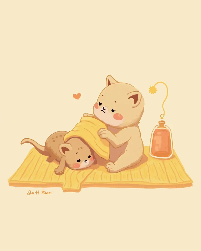 따뜻한 수건으로 신생 고양이를 감싸는 보호자