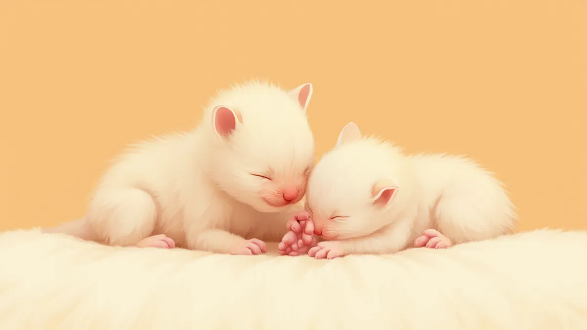 담요 위에서 엄마젖을 먹는 신생 강아지와 고양이