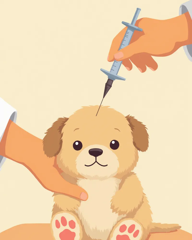 꼭지를 단 시린지로 신생 강아지에게 수유하는 수의사의 손