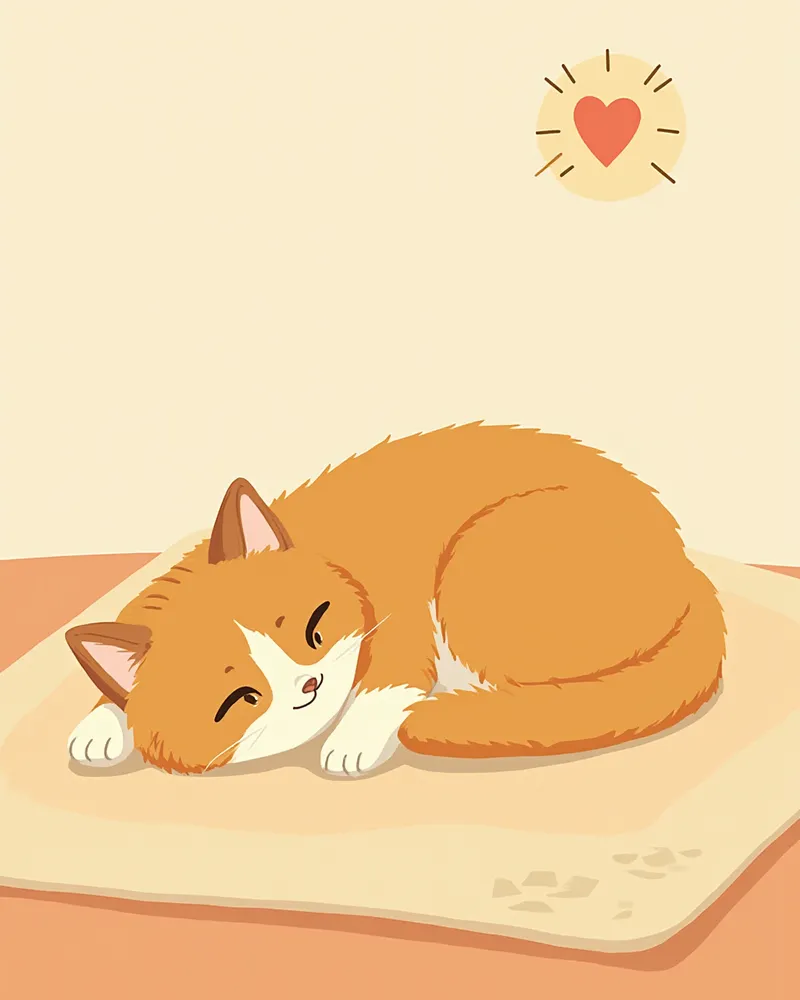 심장 건강을 나타내는 아이콘과 함께 쉬고 있는 노르웨이숲 고양이