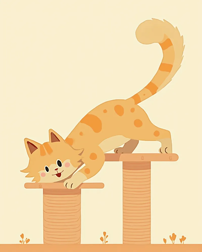 캣타워에서 조심스럽게 내려오는 노르웨이숲 고양이