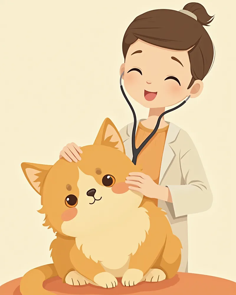 수의사에게 청진 검사를 받고 있는 노르웨이숲 고양이