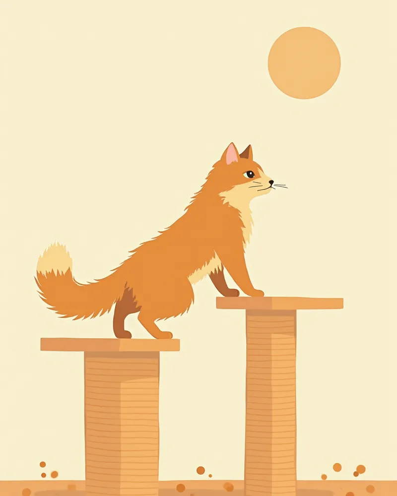 캣타워 앞에서 점프를 망설이는 노르웨이숲 고양이