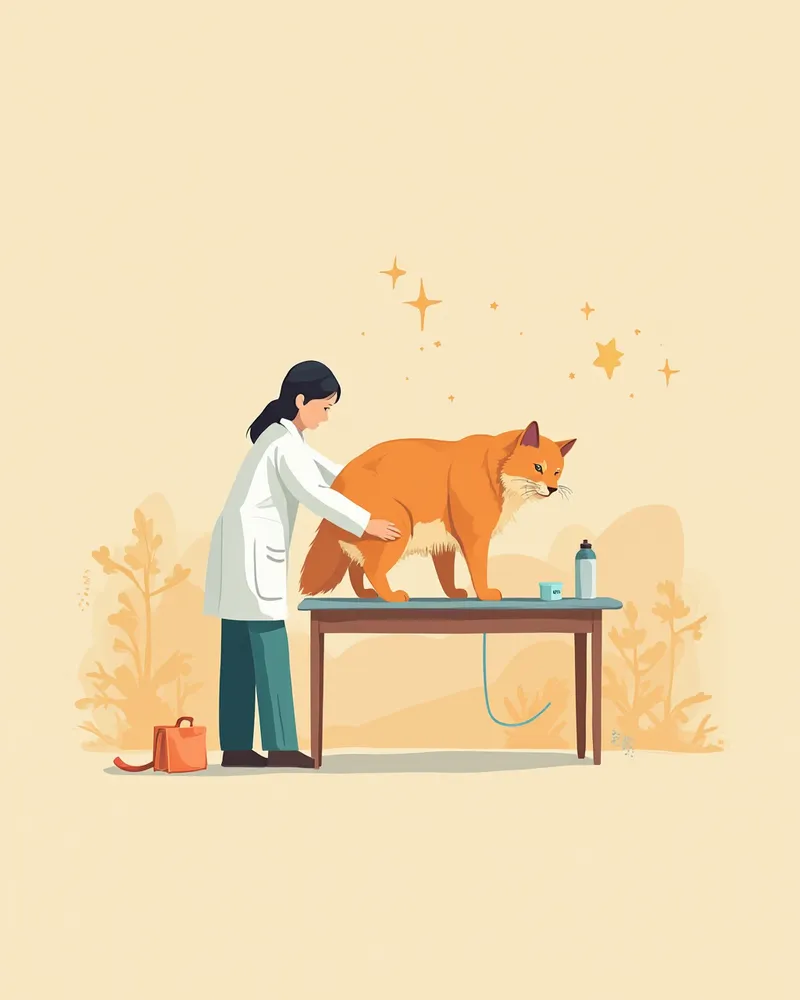 수의사가 노르웨이숲 고양이의 뒷다리를 검사하는 모습