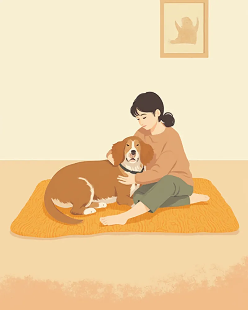 집에서 반려견의 상태를 살피는 보호자