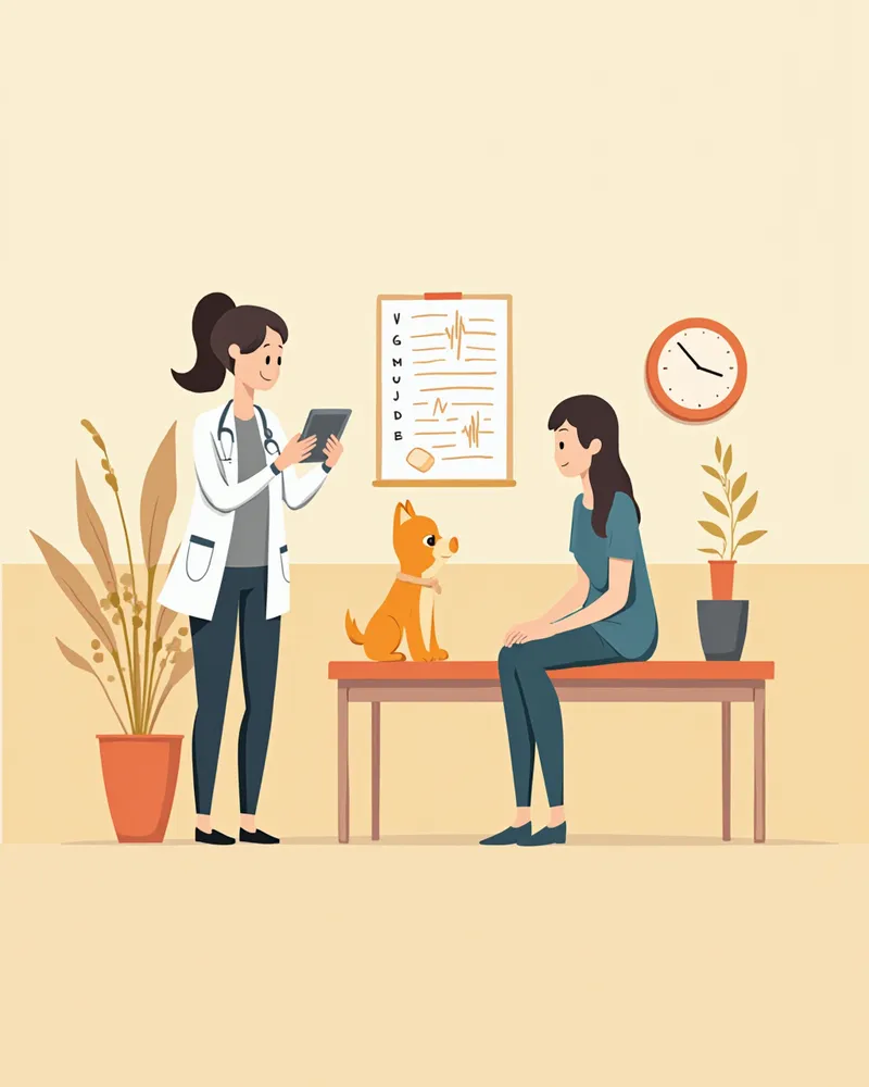 수의사가 보호자에게 약 복용법을 설명하는 모습