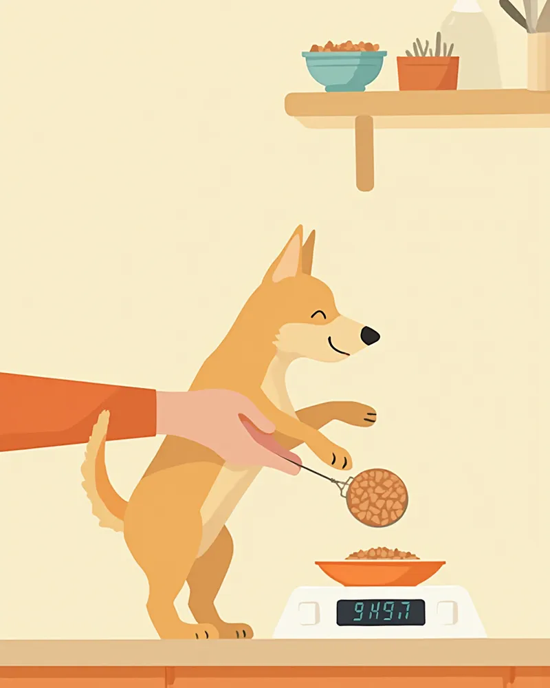 주방 저울로 사료량을 계량하는 모습