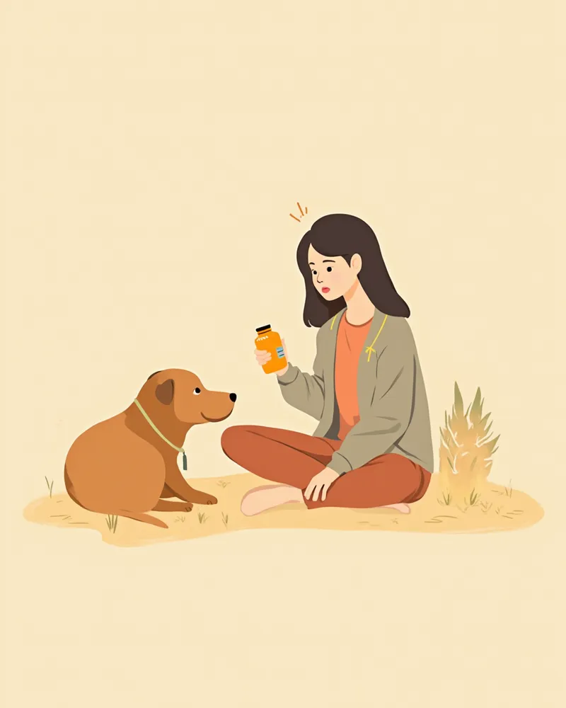 보호자가 반려동물 약 복용을 꼼꼼히 확인하는 모습